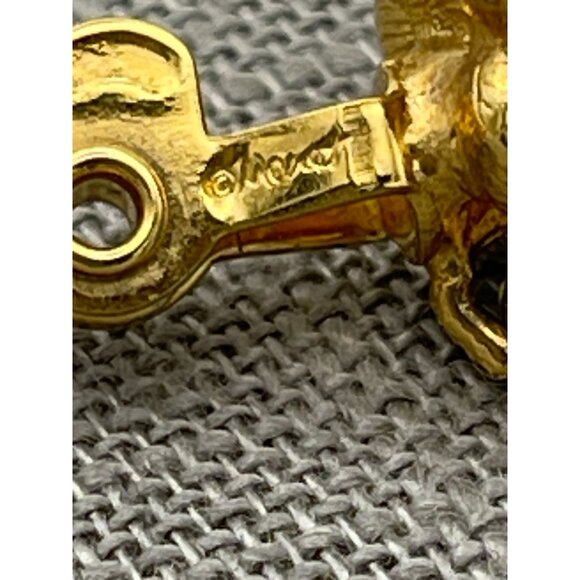 Monet Drop Flowers Clip Back Earrings Rhinestone Faux Pearls - Picture 8 of 10